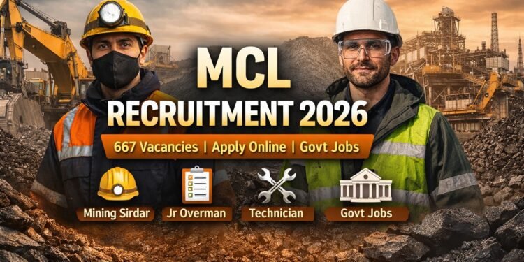 MCL Recruitment 2026 notification for 667 Mining Sirdar, Junior Overman and Technician posts