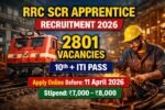 RRC SCR Apprentice Recruitment 2026 apply online for 2801 railway apprentice posts for 10th pass ITI candidates