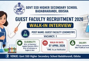 Govt SSD Higher Secondary School Badabharandi Guest Faculty Recruitment 2026 Walk-in Interview 07 April Odisha