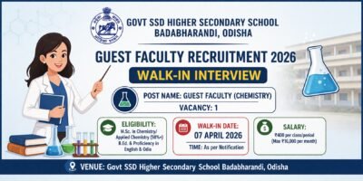 Govt SSD Higher Secondary School Badabharandi Guest Faculty Recruitment 2026 Walk-in Interview 07 April Odisha