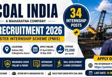 Coal India PMIS Recruitment 2026 featured banner for 34 ITI internship posts under Prime Minister Internship Scheme
