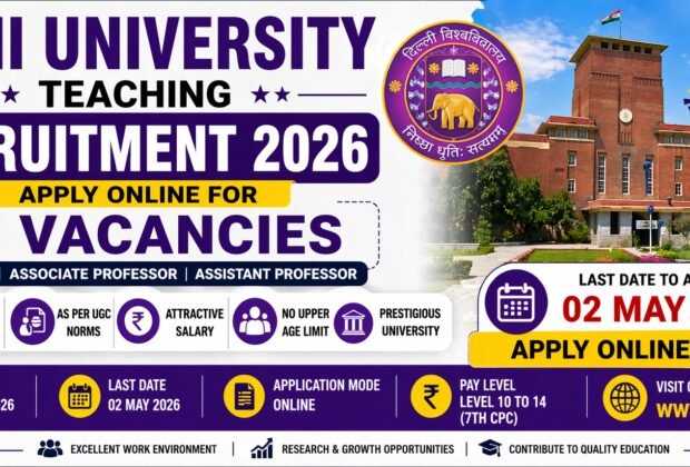Delhi University Teaching Recruitment 2026 apply online for 91 Assistant Professor Associate Professor Professor posts last date 02 May 2026
