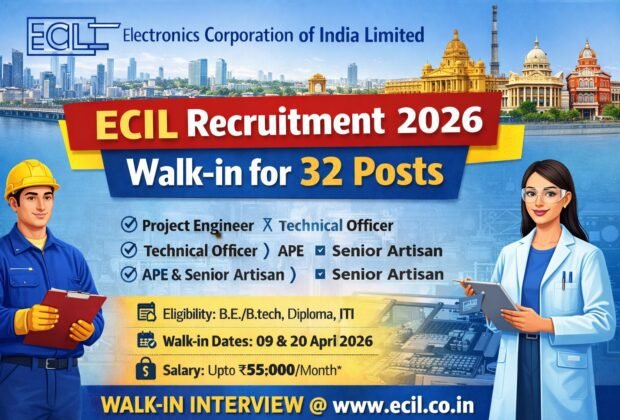 ECIL Recruitment 2026 walk in for 32 posts Project Engineer Technical Officer salary up to 55000