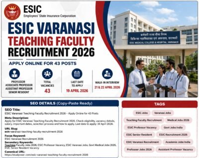 ESIC Varanasi Teaching Faculty Recruitment 2026 Apply Online for 43 Posts