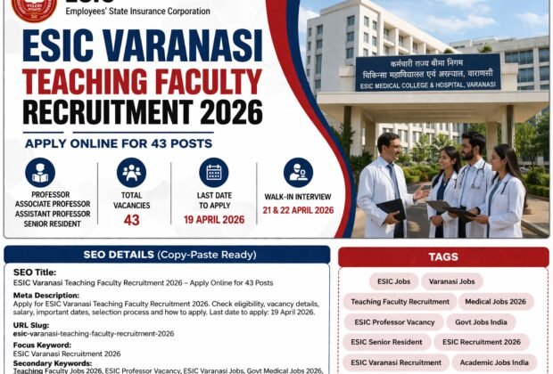 ESIC Varanasi Teaching Faculty Recruitment 2026 Apply Online for 43 Posts