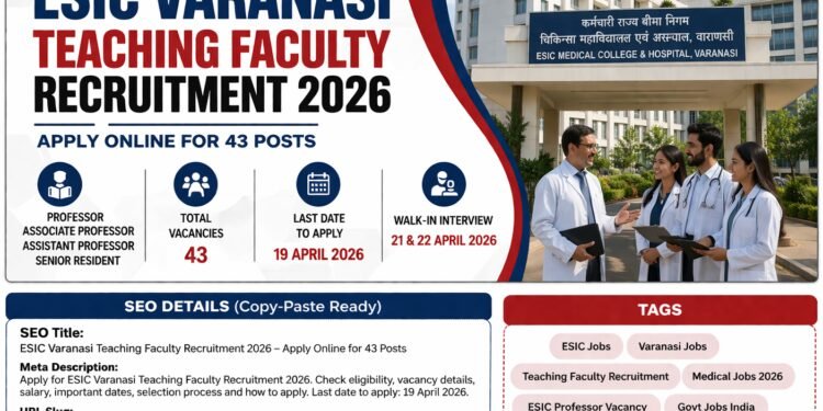 ESIC Varanasi Teaching Faculty Recruitment 2026 Apply Online for 43 Posts