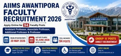 AIIMS Awantipora Faculty Recruitment 2026 Apply Online for 94 Faculty Posts