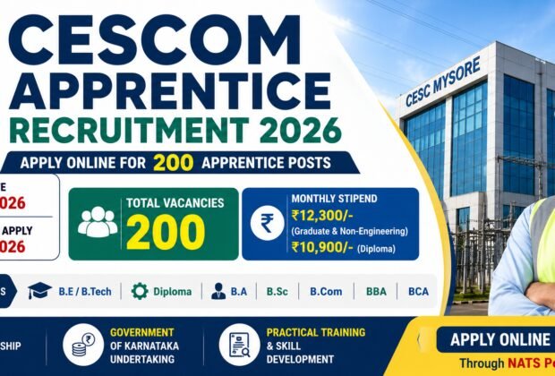 CESCOM Apprentice Recruitment 2026 apply online for 200 apprentice posts in Karnataka