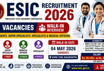 ESIC Recruitment 2026 notification for Senior Residents Specialists Medical Officer 21 vacancies