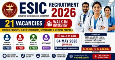 ESIC Recruitment 2026 notification for Senior Residents Specialists Medical Officer 21 vacancies