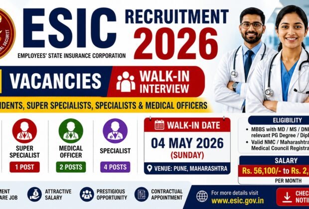 ESIC Recruitment 2026 notification for Senior Residents Specialists Medical Officer 21 vacancies