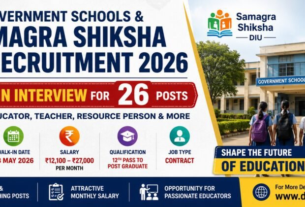Government Schools Samagra Shiksha Diu Recruitment 2026 Walk-in Interview for 26 Teacher and Staff Posts