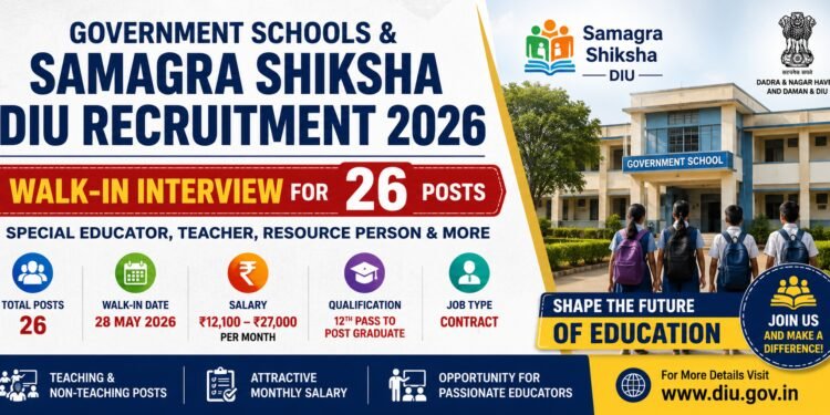 Government Schools Samagra Shiksha Diu Recruitment 2026 Walk-in Interview for 26 Teacher and Staff Posts