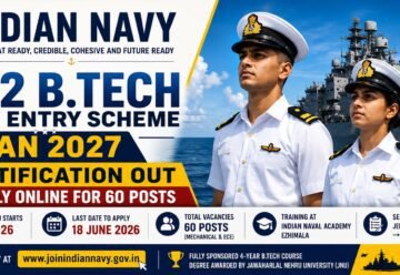Indian Navy 10+2 B.Tech Cadet Entry Scheme Jan 2027 Notification 2026 Apply Online for 60 Posts