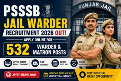PSSSB Jail Warder Recruitment 2026 apply online for 532 Warder and Matron posts Punjab government jobs banner