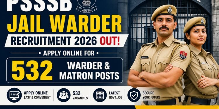 PSSSB Jail Warder Recruitment 2026 apply online for 532 Warder and Matron posts Punjab government jobs banner