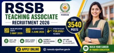 RSSB Teaching Associate Recruitment 2026 apply online for 3540 posts Rajasthan government teaching jobs
