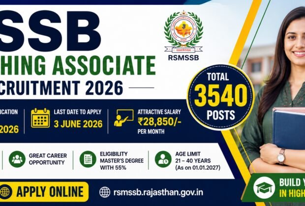 RSSB Teaching Associate Recruitment 2026 apply online for 3540 posts Rajasthan government teaching jobs