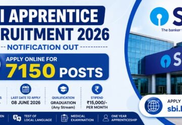 SBI Apprentice Recruitment 2026 notification banner for 7150 apprentice posts apply online before 08 June 2026