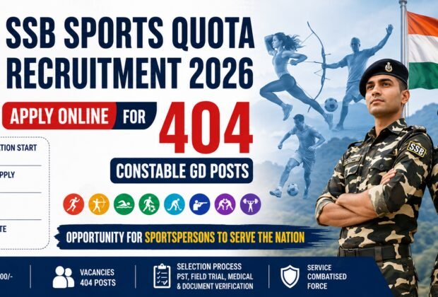 SSB Sports Quota Recruitment 2026 apply online for 404 Constable GD posts under sports quota