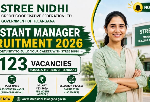 Stree Nidhi Assistant Manager Recruitment 2026 apply online for 123 vacancies in Telangana