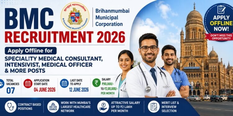 BMC Recruitment 2026 notification for Medical Officer, Intensivist and Speciality Medical Consultant vacancies apply offline before 12 June 2026