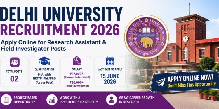 Delhi University Recruitment 2026 notification for Research Assistant and Field Investigator posts apply online before 15 June 2026